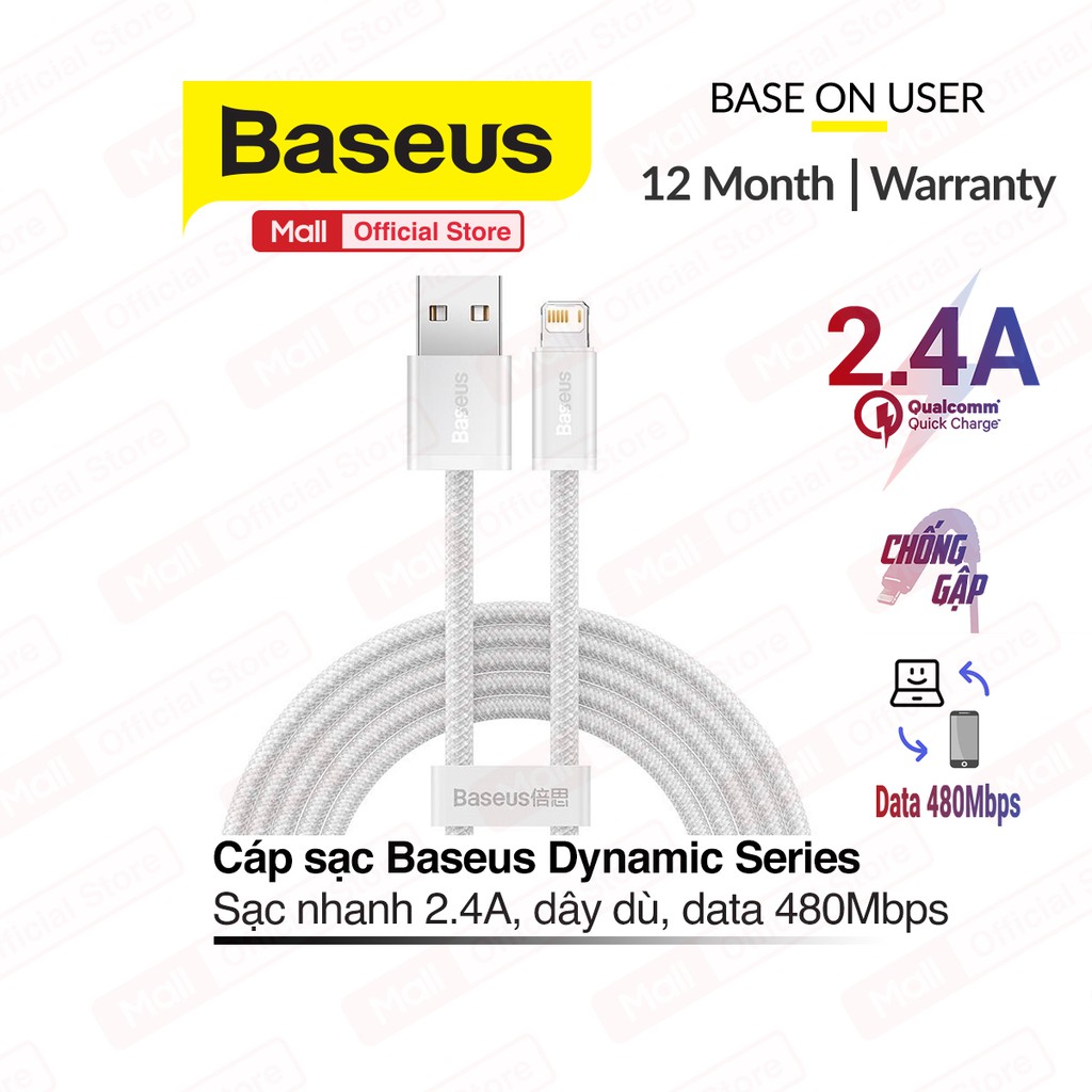 Ảnh Cáp sạc Baseus Dynamic Series USB dùng cho 6/7/8/10/11/12/13/14 sạc nhanh 2.4A data tốc độ cao, dây bọc dù, dài 1m/2m 2