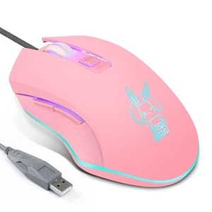 Chuột Chơi Game Chuột USB Hình Thỏ Màu Hồng Dễ Thương Phổ Biến Với Đèn Nền LED Chuột Chơi Game Có Dây 2400DPI Cho Máy Tí