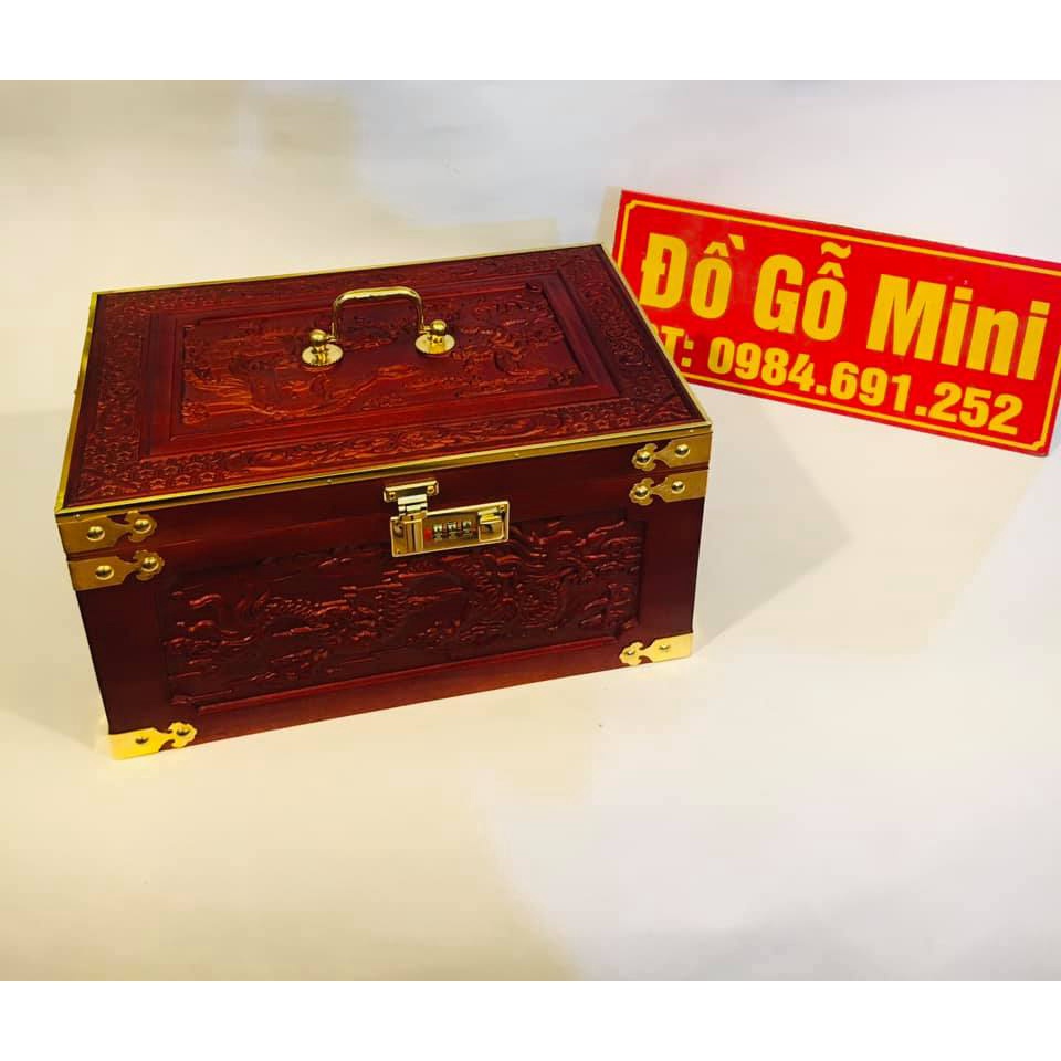 Tráp gỗ hương cao cấp trạm 5 mặt có khóa số bảo vệ an toàn