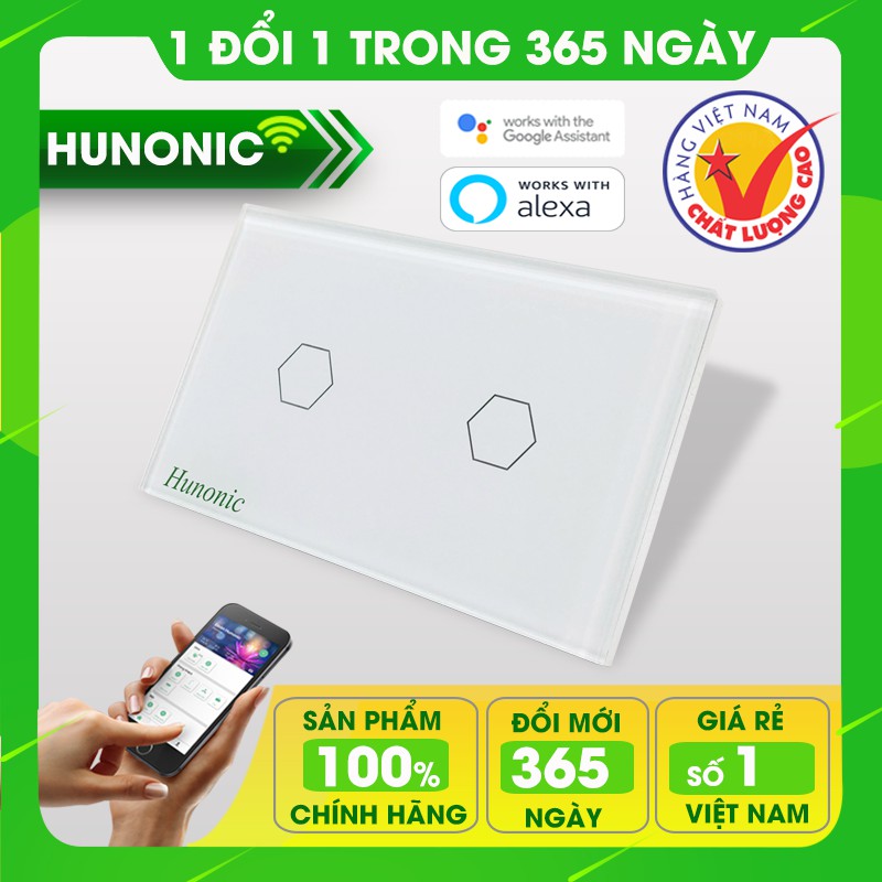 Công tắc điện thông minh, hẹn giờ tự động Hunonic 2 nút màu trắng│Thiết ...