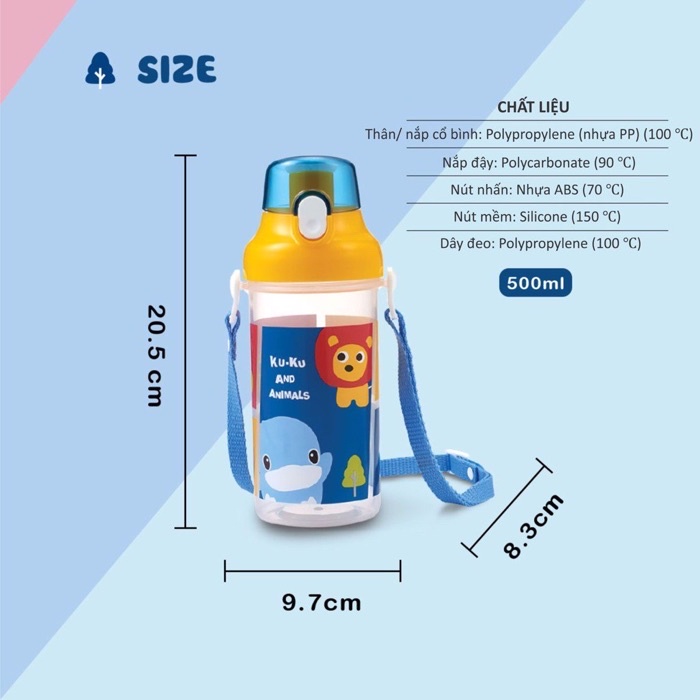 Mô tả Bình uống nước cho bé Animals KU.KU Duckbill KU5602 -500ml - 5