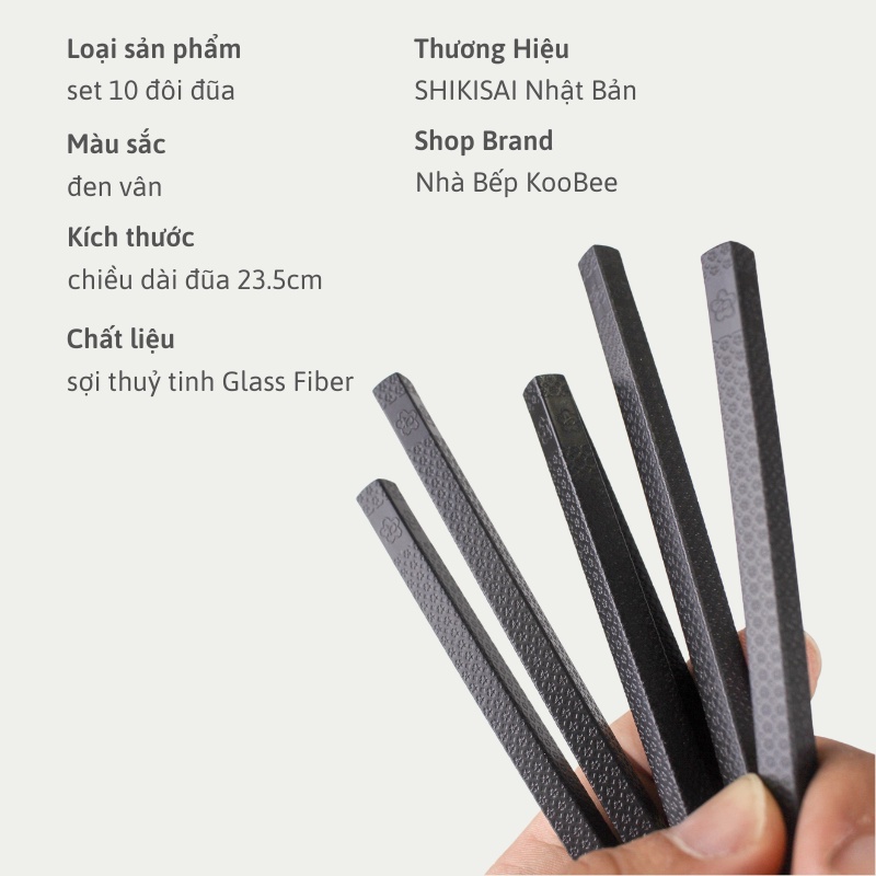 Set 10 Đôi Đũa Nhật Sợi Thuỷ Tinh Glass Fiber - Đũa Ăn Cơm Kháng Khuẩn Chống Nấm Mốc Chống Trơn Trượt (BA05) amizin