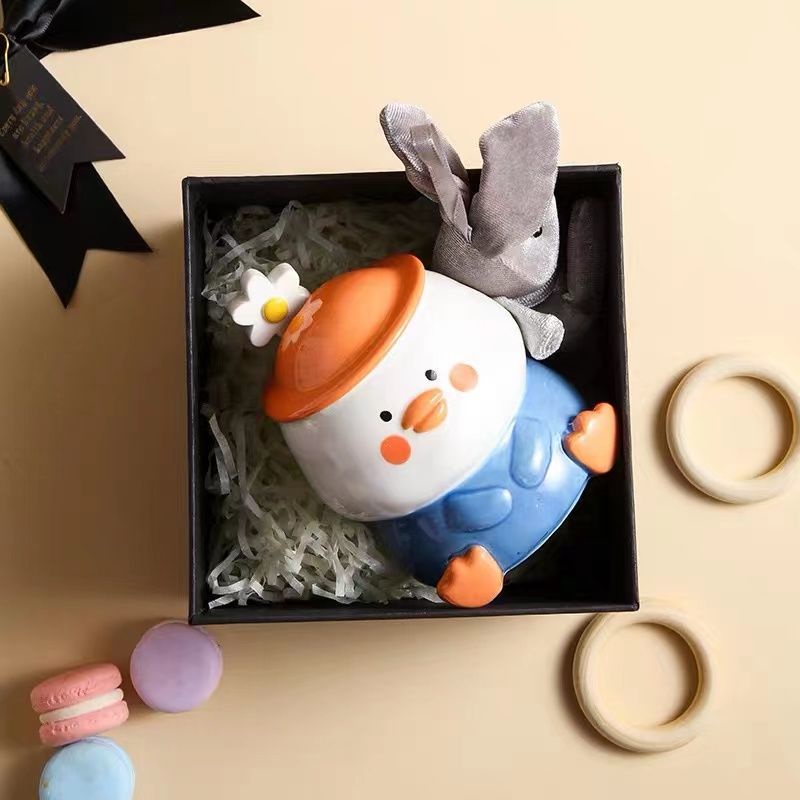 Mùa Xuân Vịt Đi Chơi Cốc Gốm Có Giá Trị Cao Cốc Cá Tính Có Nắp Thìa Cô Gái Học Sinh Dễ Thương Cách Nhiệt Cốc Uống