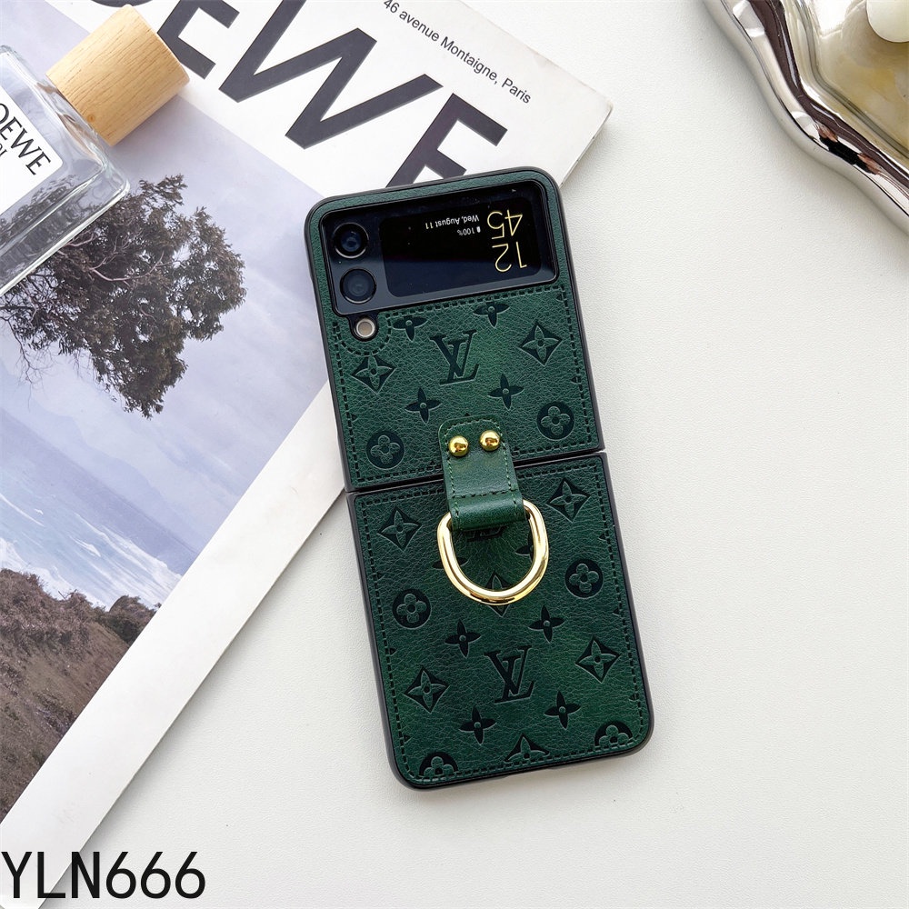 Da PU Vintage Bảo Vệ Mặt Sau Gấp Ốp lưng Cho Samsung Galaxy Z Flip 1 2 3 4 5 6 7 Phong Cách Xu Hướng Vỏ Cứng Mờ Sang Trọng Có Giá Đỡ Nhẫn Cho Z Flip7