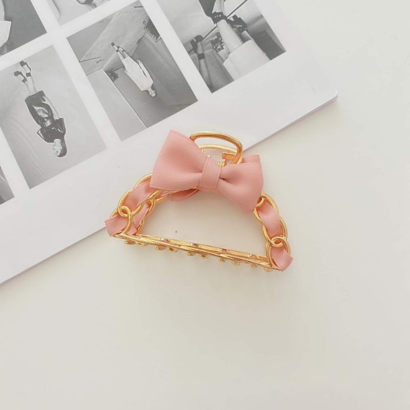 Kẹp tóc kim loại phối dây ruy băng vải, cặp tóc tiểu thư, phụ kiện cài tóc phong cách Hàn Quốc