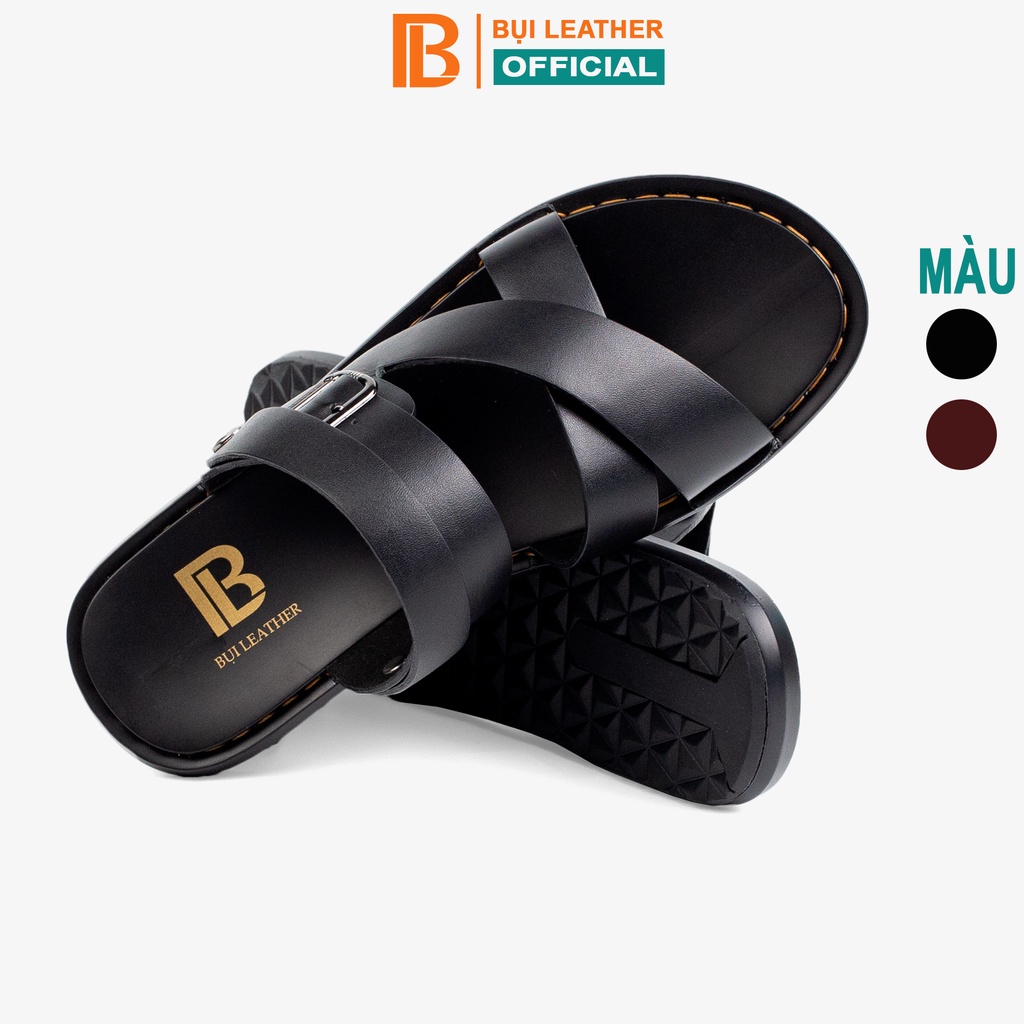 Ảnh Dép nam quai ngang da bò Nappa cao cấp Bụi Leather E102, đế đúc nguyên khối khâu viền thủ công đi êm chân, BH 12 Tháng 1