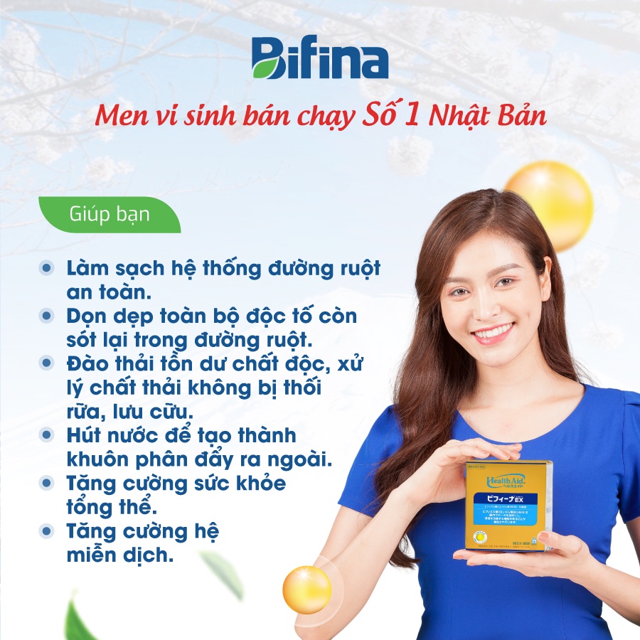Mô tả Men vi sinh Bifina Nhật Bản - Loại EX 30 và R 20 gói - Nhuận tràng, detox thải độc ruột - 1