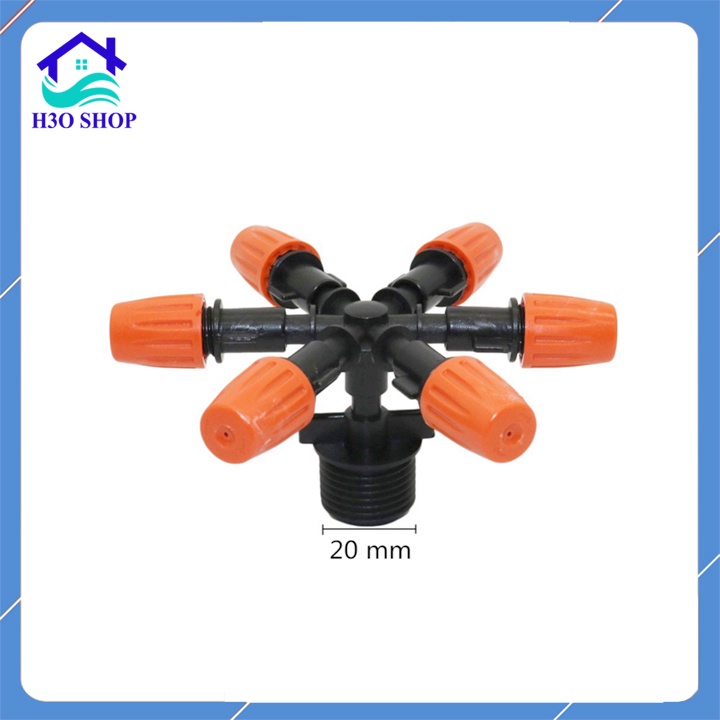 Béc tưới phun sương 6 hướng kèm tê chân nối ren ngoài 21mm, (tùy chọn van chống nhỏ giọt)