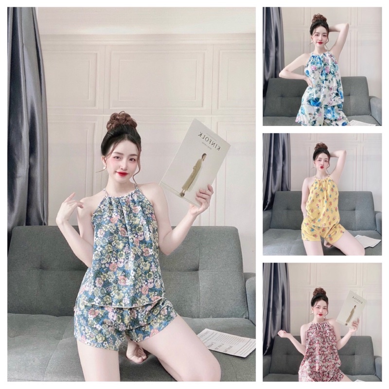 Bộ ngủ dây mặc nhà họa tiết hoa nhã nhặn dễ thương nhiều mẫu
