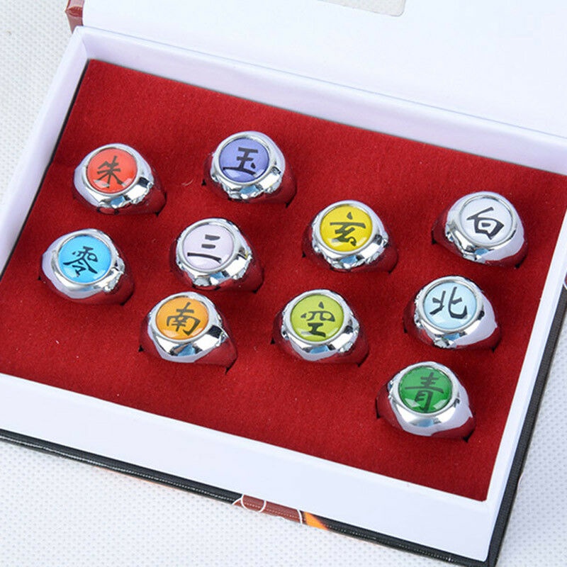 Set 10 Nhẫn Hóa Trang Naruto Akatsuki Uchiha Sasori Itachi Sharingan Có Thể Điều Chỉnh Kích Cỡ Cho Cặp Đôi