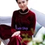 Áo dài nhung truyền thống cách tân đỏ đô may sẵn