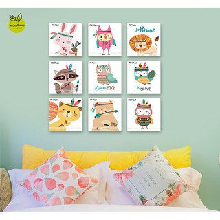 Tranh tô màu số hóa trẻ em 20x20cm có khung thú cưng boho và chó Pochacco