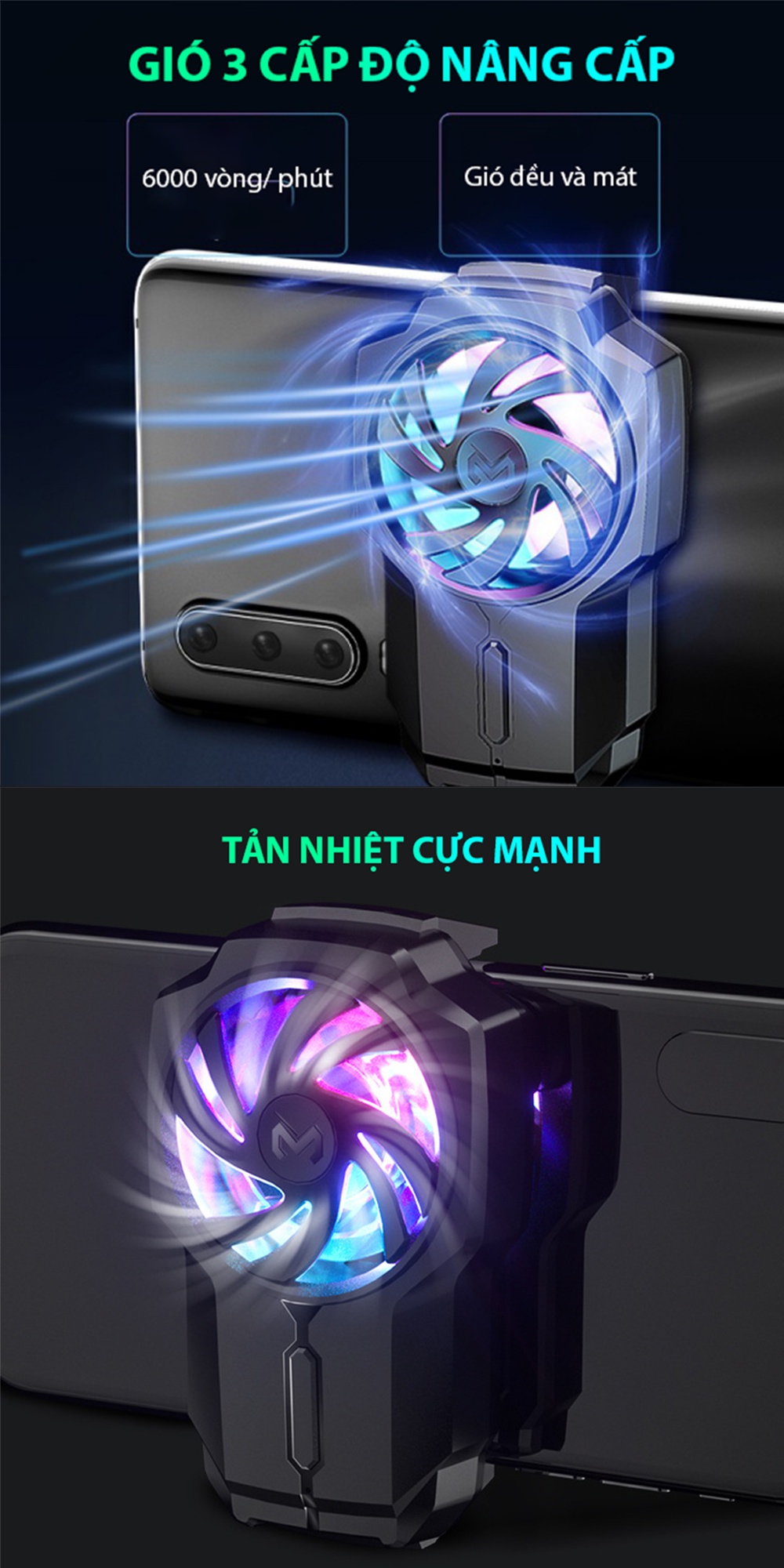 Mô tả Quạt tản nhiệt điện thoại MEMO FL05 không dây có pin 700 mAh điều chỉnh độ gió 3 mức chơi game MOBA FPS LIÊN QUÂN PUBG - 4