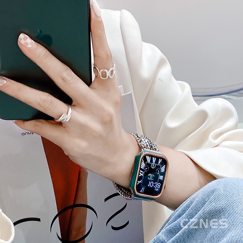 Ốp lưng chống va chạm hai màu khung vàng dành cho nữ dành cho Apple Watch SE3 S11 S10 S9 S8 SE S7 S6 S5 46mm 42mm 45mm 44mm 41mm 40mm Vỏ Iwatch
