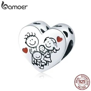 BAMOER Hạt Charm Hình Trái Tim Bằng Bạc 925 BSC237 Dùng Làm Trang Sức