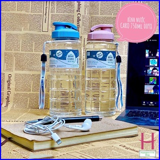 Bình nước học sinh kẻ caro 750ml Việt Nhật 0098, Bình đựng nước thể thao có quai dù treo