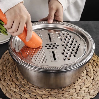 Bộ Bào Nạo Rau Củ Kiêm Rổ Và Chậu Inox Cao Cấp Đa Năng 3 Chi Tiết Cam Homeware