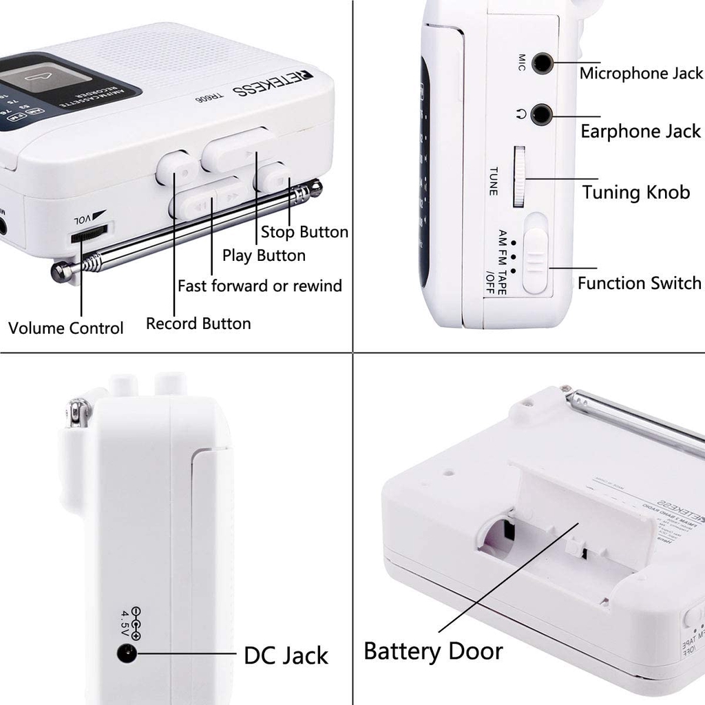 Ảnh Đài radio RETEKESS TR606 AM FM hỗ trợ ghi âm với giắc tai nghe 3.5mm và ăng ten dài 3