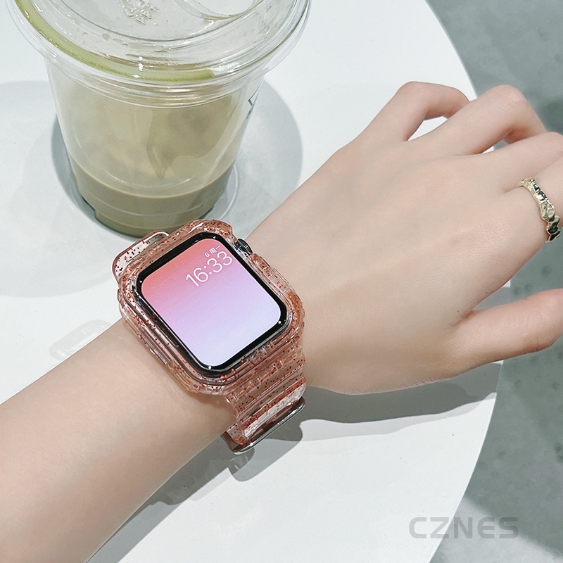 Dây đeo silicon tích hợp trong suốt thể thao nữ Long Lanh Glacier Thích hợp cho Apple Watch SE3 S9 S8 SE S7 S6 42mm 40mm 44mm 41mm 45mm Dây đeo cổ tay