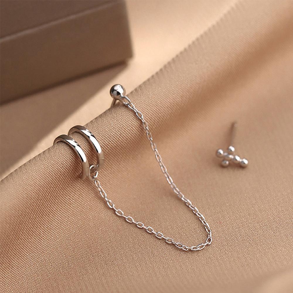 FUJIOU Cross Earcuff Thời Trang Nữ Tua Rua Dây Xích Punk Bất Đối Xứng Xương Tai Kẹp