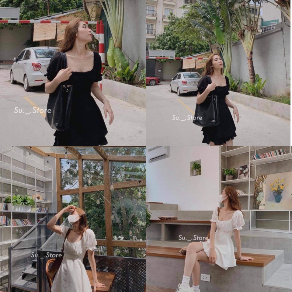 JUMSUIT CỔ VUÔNG THẮT EO HAI MÀU TRẮNG ĐEN XINH XẮN - SUSU JUMSUIT