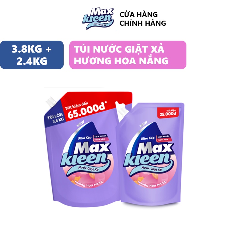 Ảnh Combo 2 Túi Nước Giặt Xả MaxKleen Hương Hoa Nắng 3.8kg + 2.4kg 2