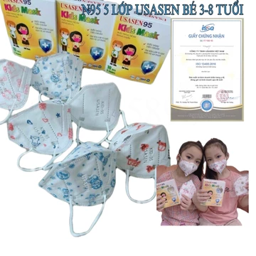 COMBO 5 HỘP 50 CÁI Khẩu trang N95 trẻ em, 4 lớp Usasen họa tiết hình thú và trắng cho bé 3-8 Tuổi( có chứng từ y tế)