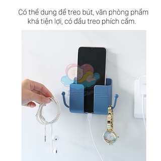 Kệ dán tường có tai để remote, Dán tường sạc điện thoại có móc treo 2 bên