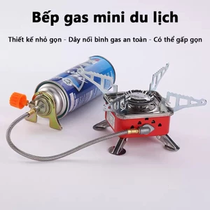 Bếp gas mini xếp gọn hợp kim nhôm tích hợp dây nối bình, đánh lửa tự động có van khóa