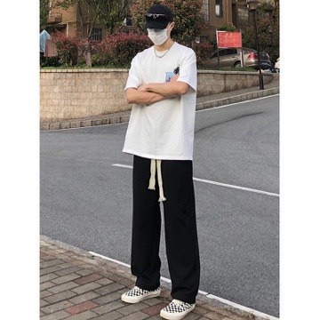 Quần ống rộng nam nữ Unisex cạp chun có dây rút điều chỉnh eo vải co dãn  mặc 4 mùa style ulzzang.