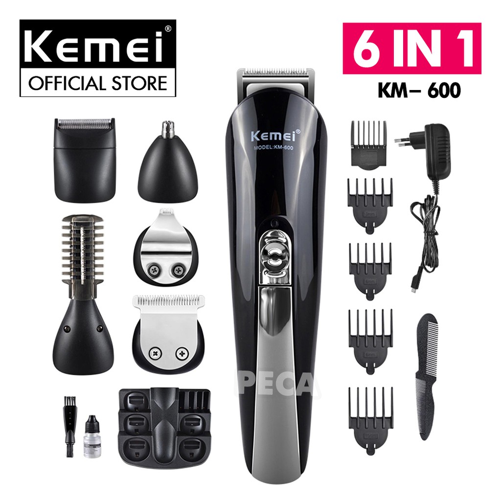 Tông đơ tạo kiểu tóc đa chức năng 6 in 1 chính hãng Kemei KM-600 có thể cạo râu tỉa mũi tỉa mày...