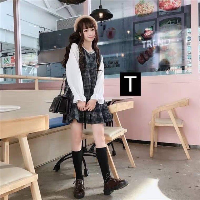 Váy kẻ phối sơmi TTV828