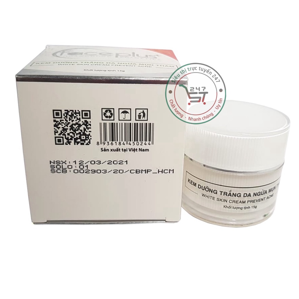 Kem dưỡng Trắng da mặt ngừa Mụn Thâm Se khít lỗ chân lông Face plus (trắng-xanh lá)