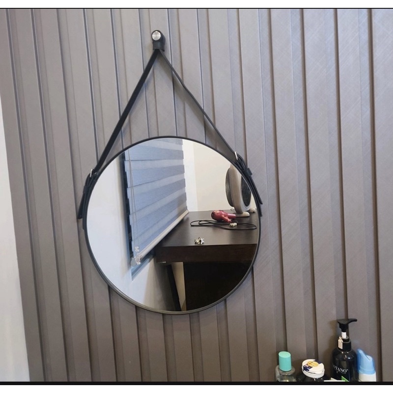 Gương treo tường tròn [  HÀNG CÓ SẴN ] viền dây da simili , Gương treo bàn trang điểm decor xinh kiểu dáng siêu sang