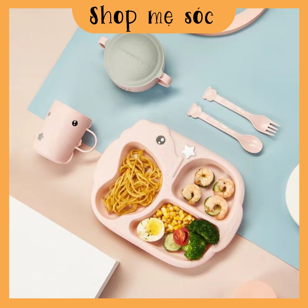 Khay ăn dặm lúa mạch sét khay ăn dặm lúa mạch 5 món cho bé hình cá ngựa đáng yêu cho bé mesocshop