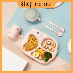 Khay ăn dặm lúa mạch sét khay ăn dặm lúa mạch 5 món cho bé hình cá ngựa đáng yêu cho bé mesocshop