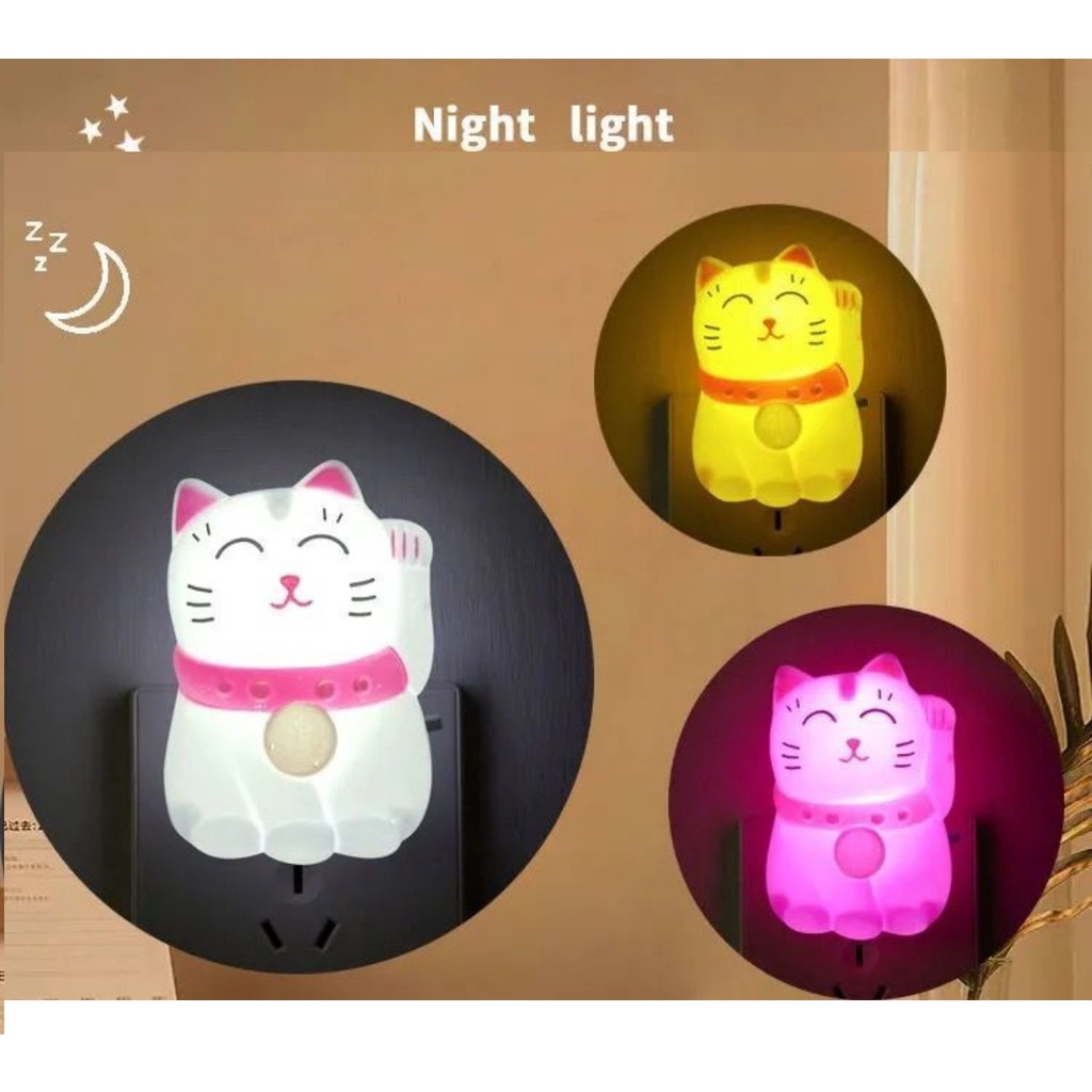 HCM) Đèn Ngủ Trang Trí Mèo Thần Tài Vẫy Tay Dễ Thương 3 Màu Cắm ...