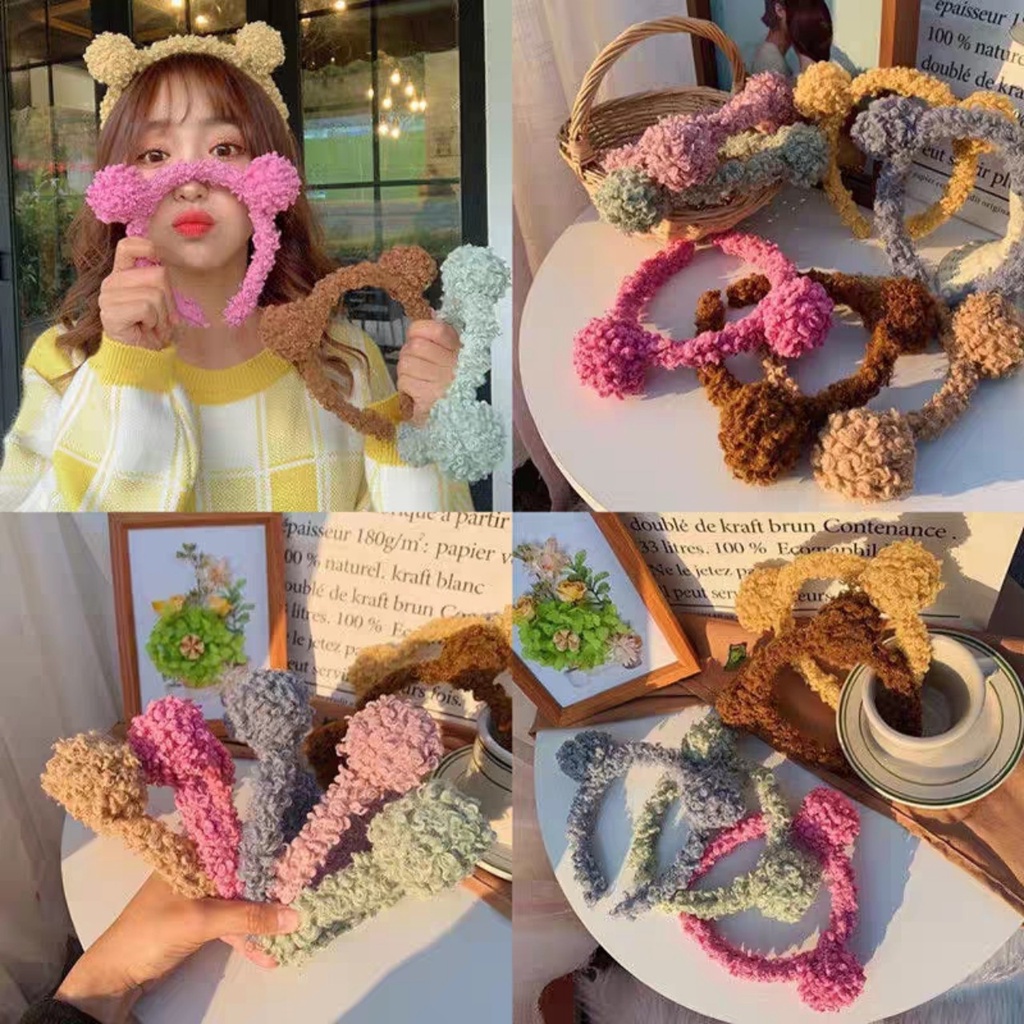 Bờm tóc cute, Bờm gấu dễ thương, Băng đô rửa mặt lông cừu nhiều màu sắc phong cách Hàn Quốc