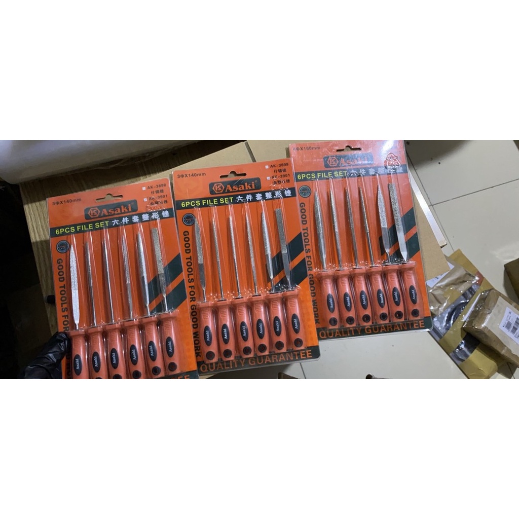 Bộ 6 dũa mài kim loại hợp kim đa năng chính hãng Asaki 5x180mm ,AK-3903, 4x160mm, AK-3902, 3x140mm AK-3898