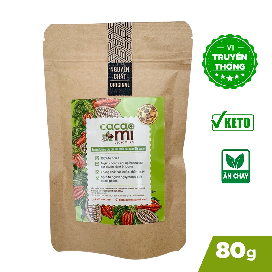 Ảnh Bột cacao 100% nguyên chất không đường Thức uống sô cô la chuẩn ăn kiêng Keto CACAOMI Original 80g 1