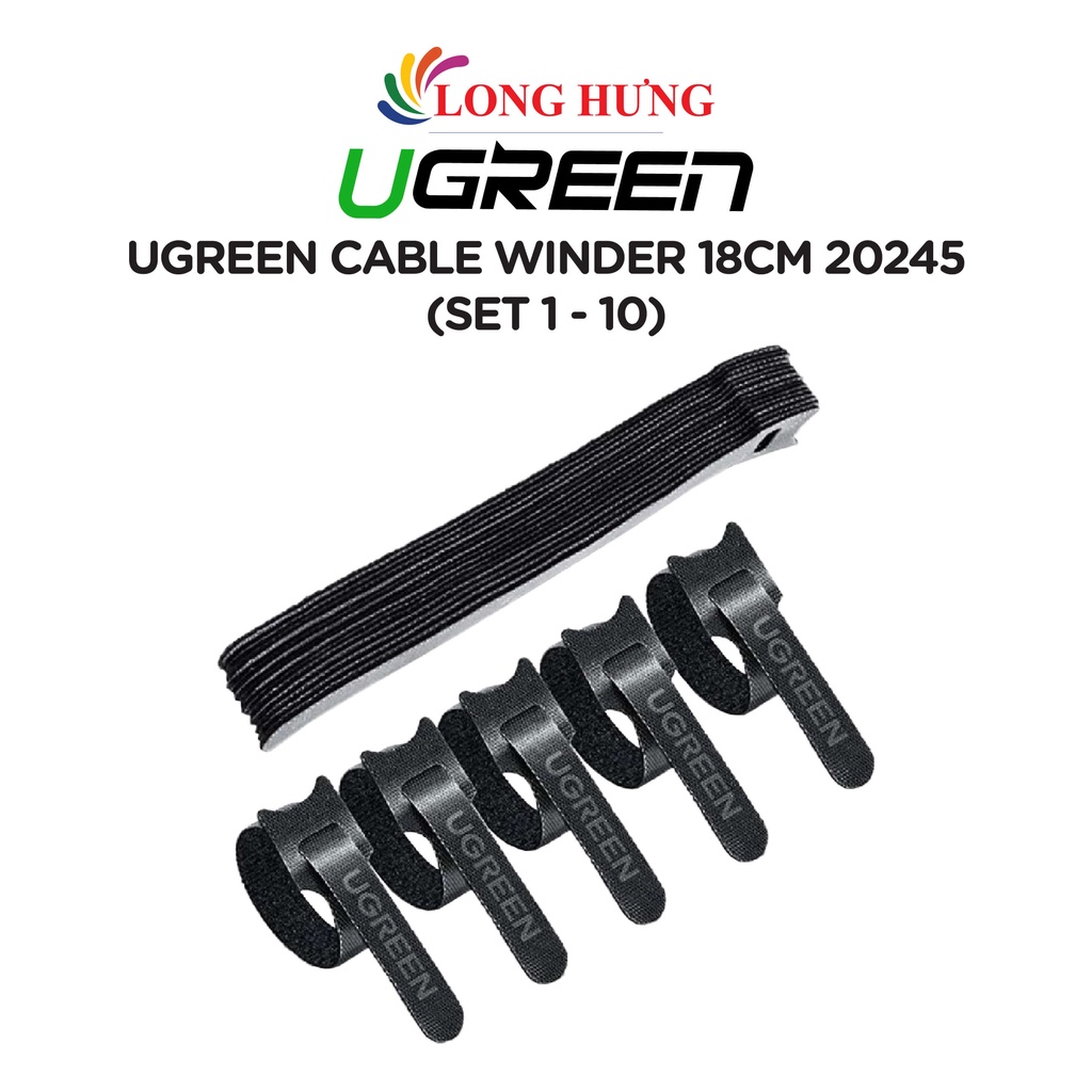Dây dán Velcro Ugreen Cable Winder 18cm 20245 (Set 1 - 10) - Hàng chính hãng