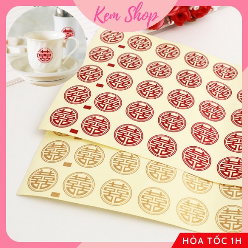 Decal chữ hỷ dán trầu cau, trái cây, tem dán chữ song hỷ trang trí đám ...