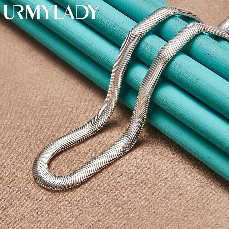 URMYLADY Bạc 925 Dây Xích Rắn Phẳng 16 / 18 / 20 / 22 / 24 / 26 Inch Vòng Cổ Dành Cho Nam Nữ Tiệc Cưới Trang Sức Thời Trang