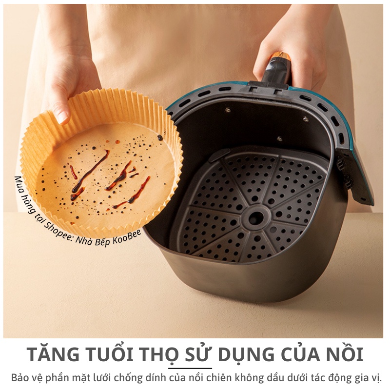 Set 50 Khay Giấy Nến Tròn Không Lỗ KOOBEE – Lót Nồi Chiên Không Dầu, Chống Dính, Tiện Lợi, Sạch Gọn