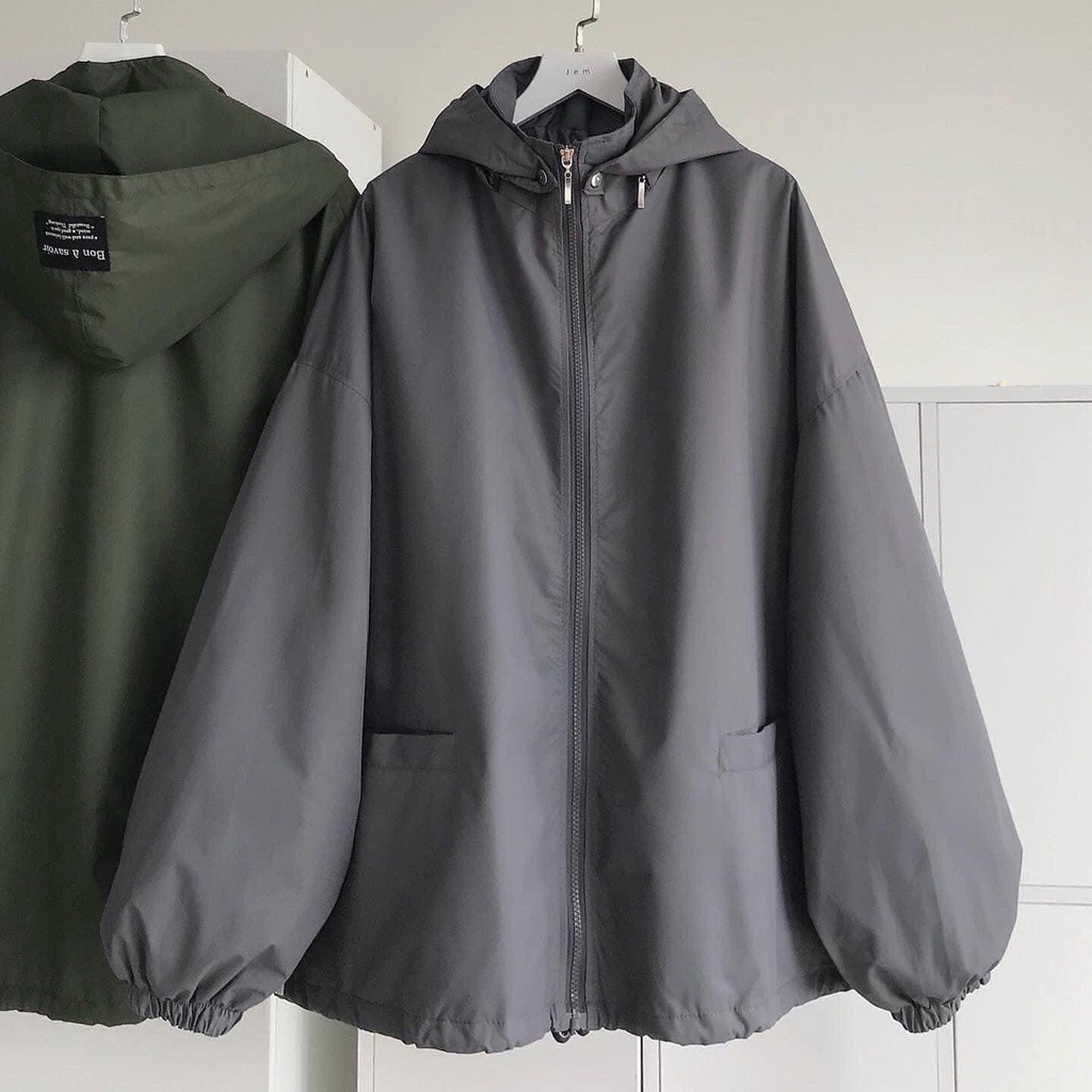 Áo khoác Dù form rộng unisex TAG LOGO BON (nón tháo rời) màu XANH/RÊU ...