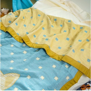 Chăn 4 lớp thêu hình 120*150cm, chăn đũi hè thu họa tiết siêu xinh