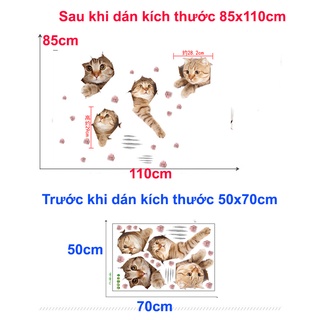 Decan dán tường 3D đẹp, decan dán tường hình mèo