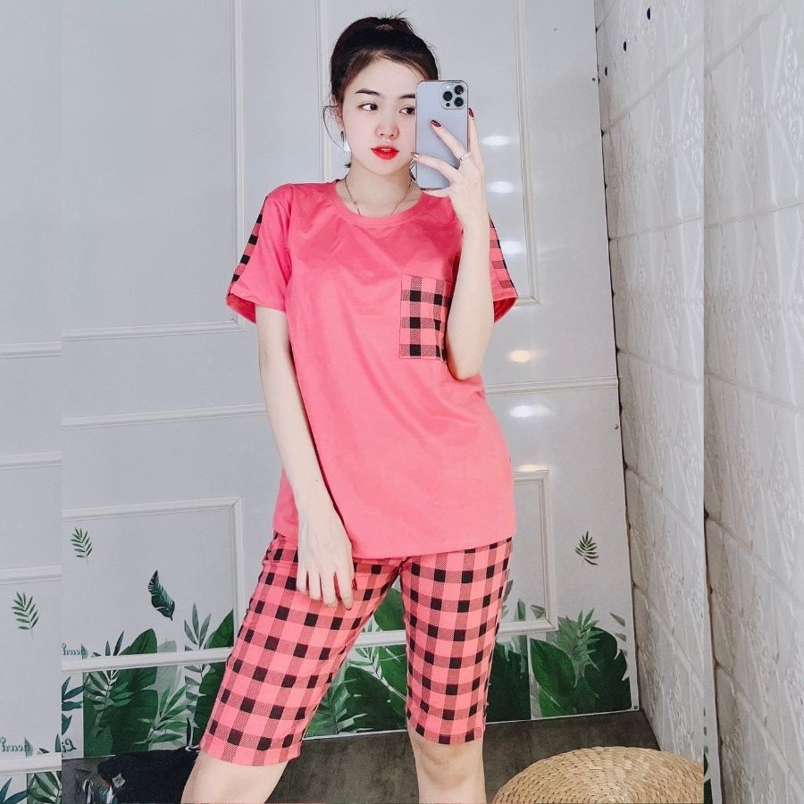 Đồ ngủ nữ trung niên quần lửng ngố Đồ bộ nữ đồ mặc nhà đẹp dễ thương bigsize thun cotton thể thao đồ bộ lửng ESHOP AD19
