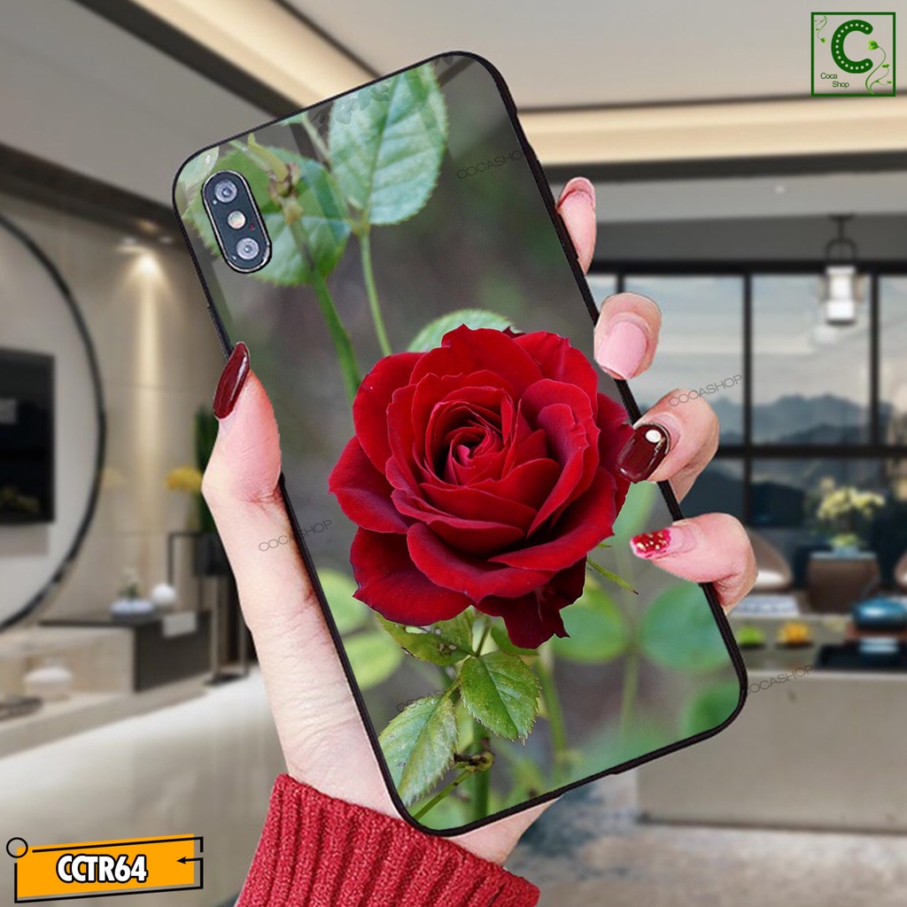 Ốp iPhone Mặt Kính Nano Dẻo - Tình Yêu Hoa Hồng