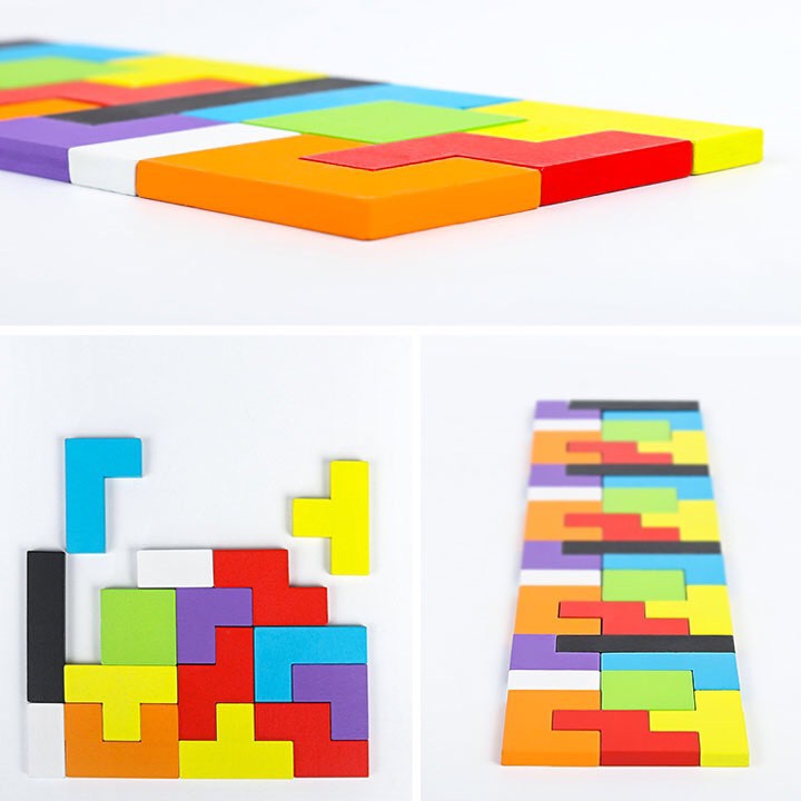 Đồ chơi gỗ lắp ghép hình sáng tạo  nhiều màu sắc - GhépTetris - Ghép gạch